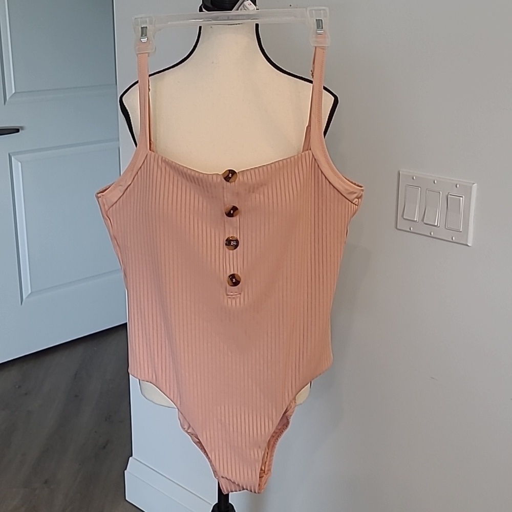 Sanctuary Size XL Rose Button Front Low Back One Piece Swim Suit